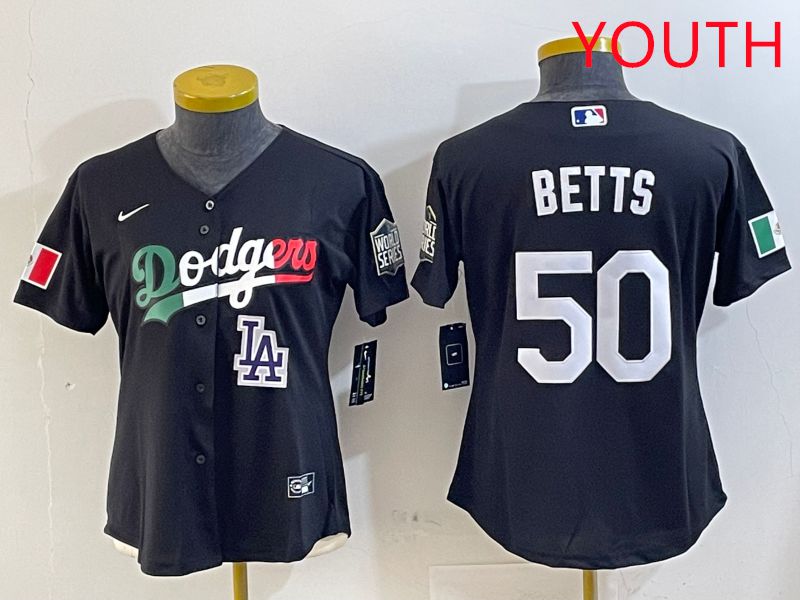 Youth Los Angeles Dodgers #50 Betts Black Mexico Game 2025 Nike MLB Jersey style 10